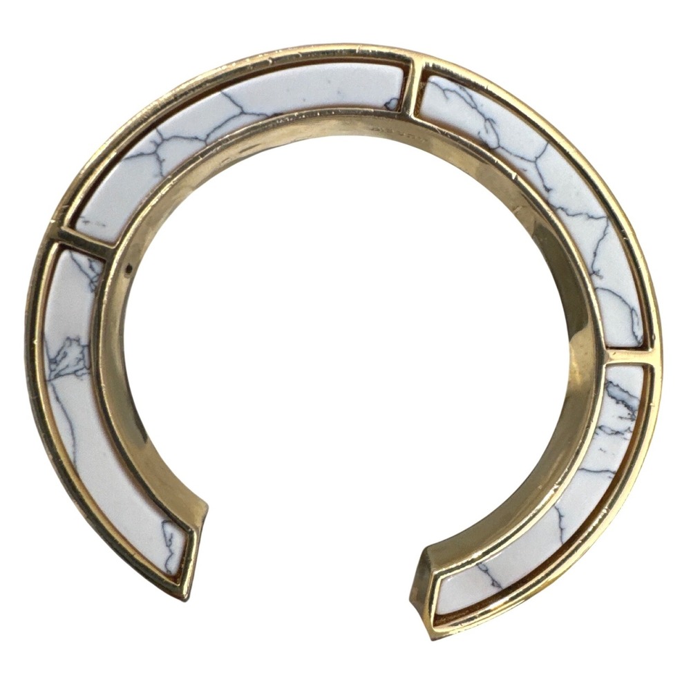 J.Crew marbled stone cuff bracelet gold-tone finish white‎ stone inlay
